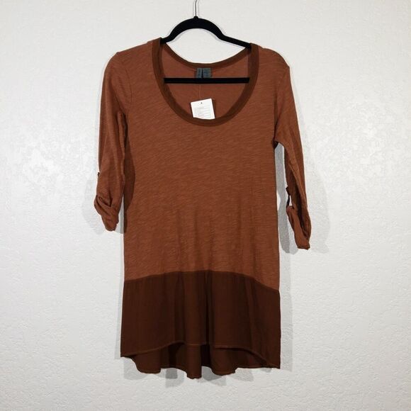 NWT Left of Center x Anthropologie Brown Button Back‎ Tunic Top Size XS - Picture 2 of 10